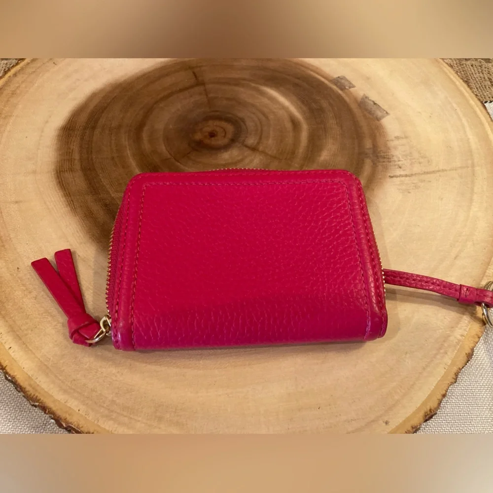 Tory Burch Thea Bifold Wallet Zip Around Wallet With Key fob Fushia Pink Rt-248$